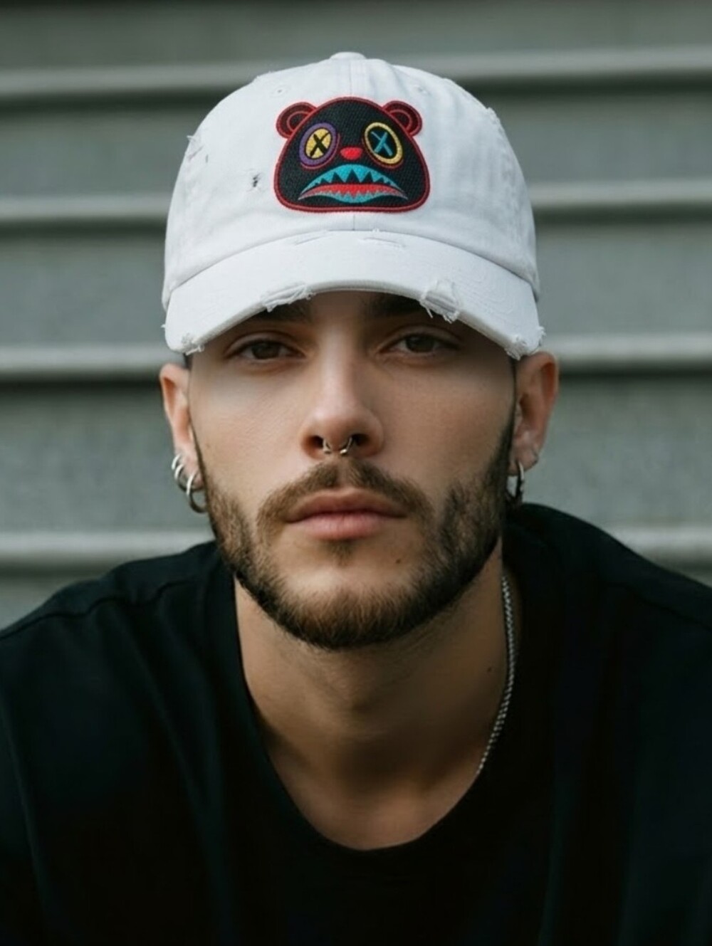 Air Bear Dad Hat Distressed Embroidery White Dad Cap